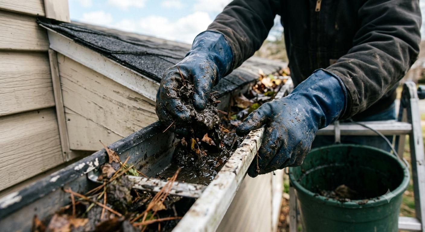 Cleaning a roof and clearing gutters